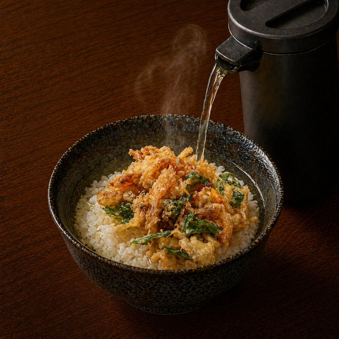 天茶出汁で食べる天ぷら